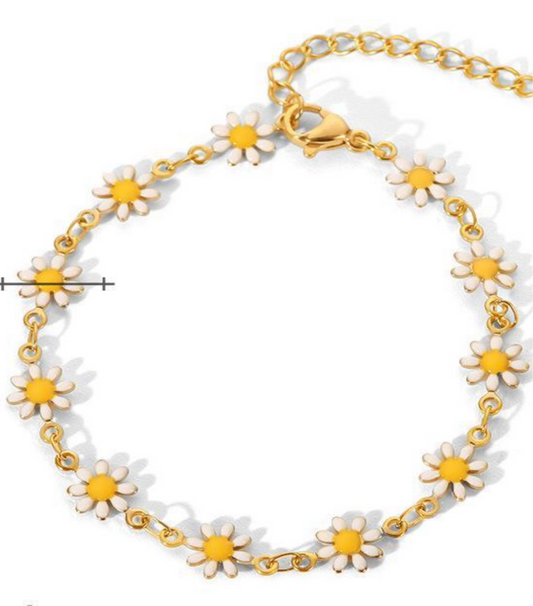 Conjunto Dourado Floral Colar E Bracelete