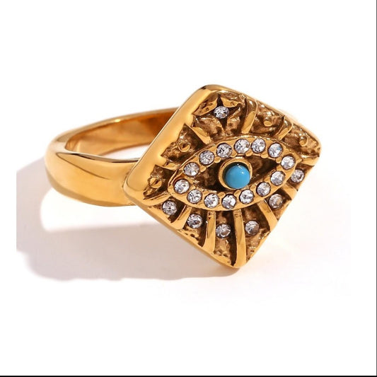 Conjunto Colar e Anel Dourado Com Pingente De Olho Turco