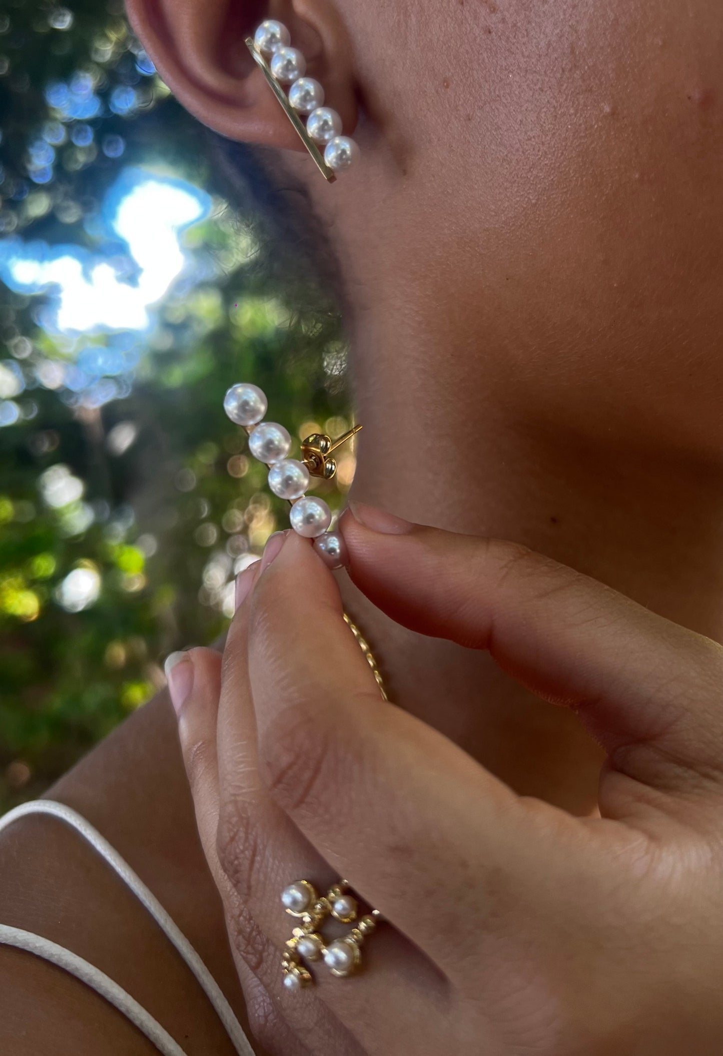 Conjunto Colar de Brinco e Anel com perolas