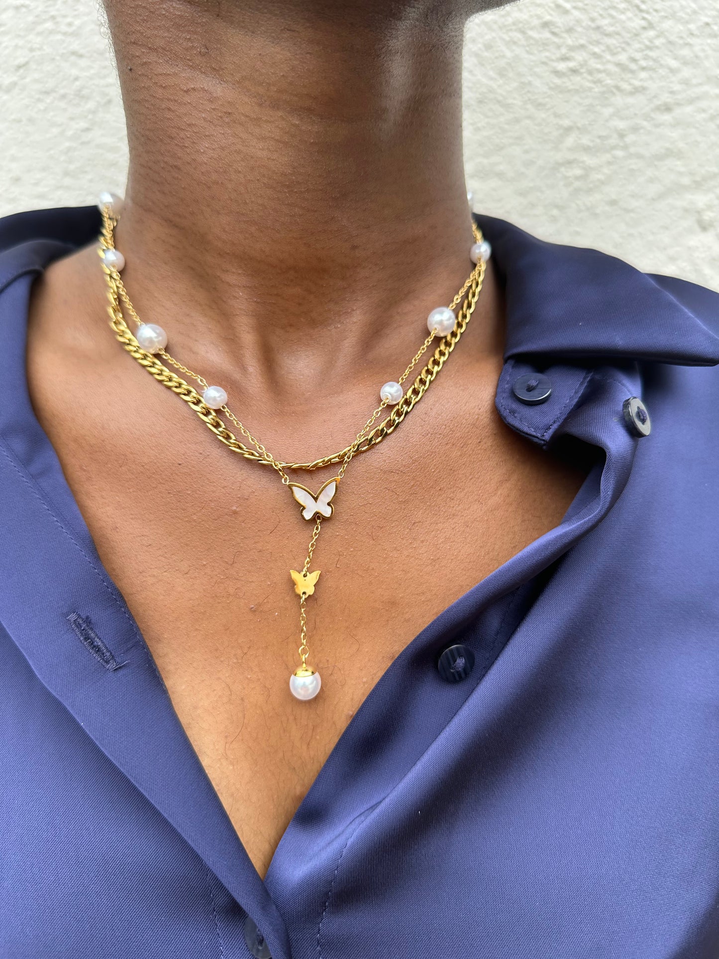 Colar Lariat Duplo Dourado
