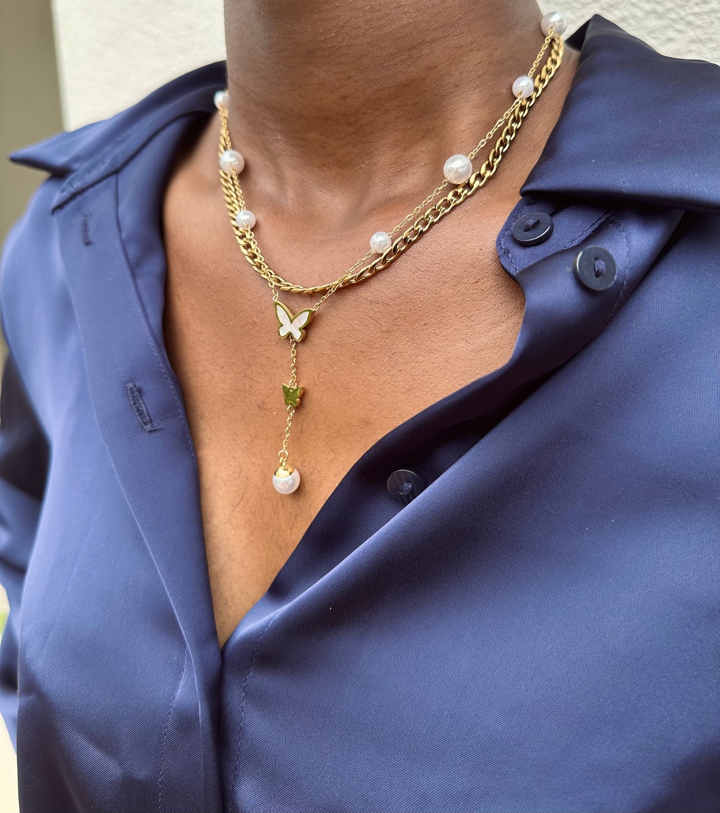 Colar Lariat Duplo Dourado
