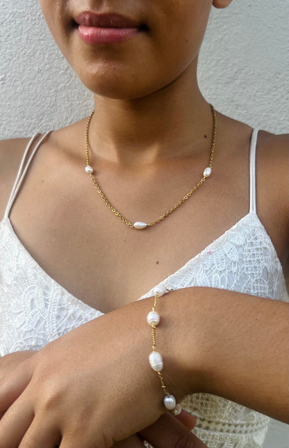 Conjunto Colar E Bracelete com perolas