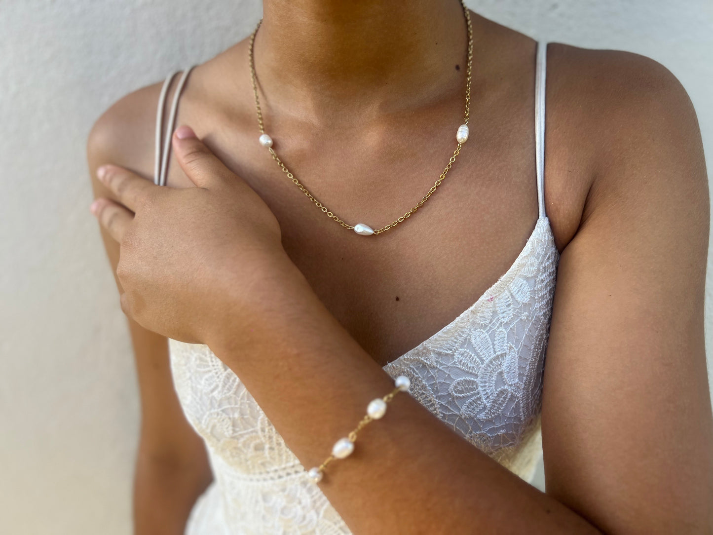 Conjunto Colar E Bracelete com perolas