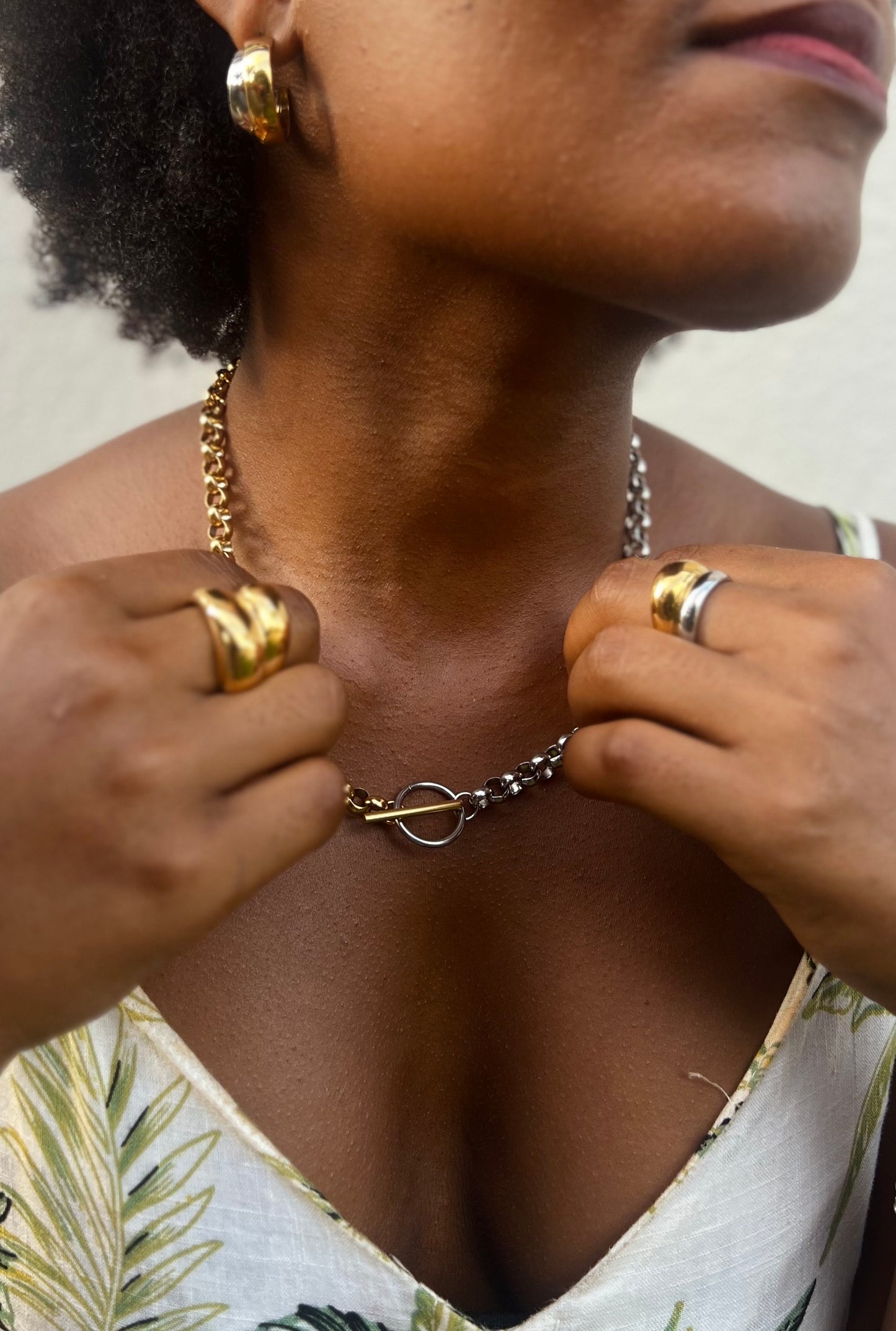 Conjunto Corrente Dupla Colar Pulseira Brincos E Anéis