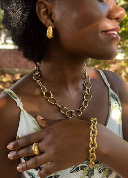 Conjunto Corrente Colar Pulseira Anel E Brincos