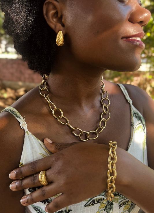 Conjunto Corrente Colar Pulseira Anel E Brincos