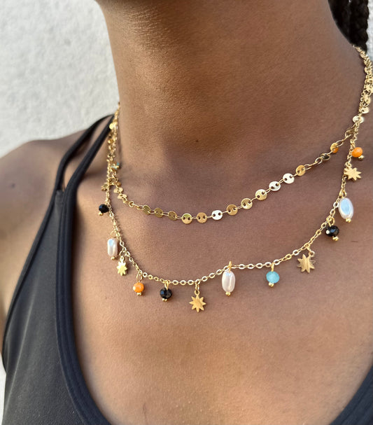 Colar Com Pedras E Pérolas Coloridas