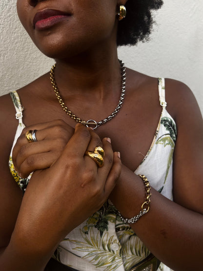 Conjunto Corrente Dupla Colar Pulseira Brincos E Anéis