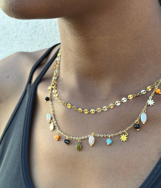 Colar Com Pedras E Pérolas Coloridas