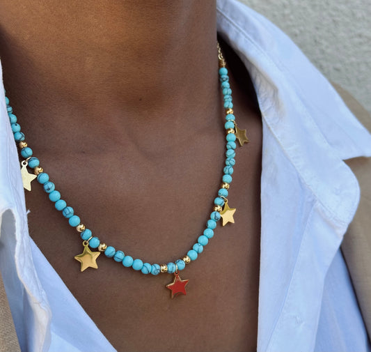 Colar De Contas Azul Turquesa