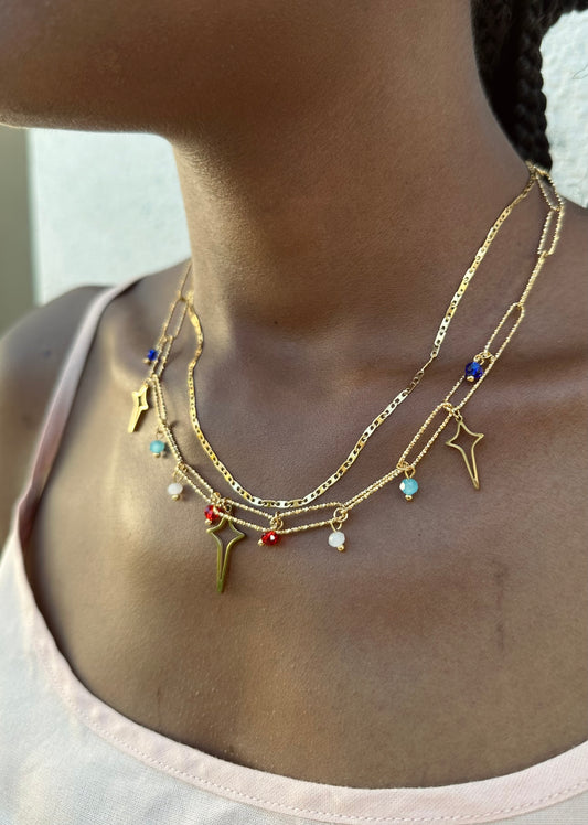 Colar Corrente Com Pedras Coloridas