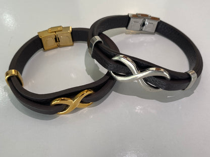 Pulseira Masculino Couro Em  Infinito