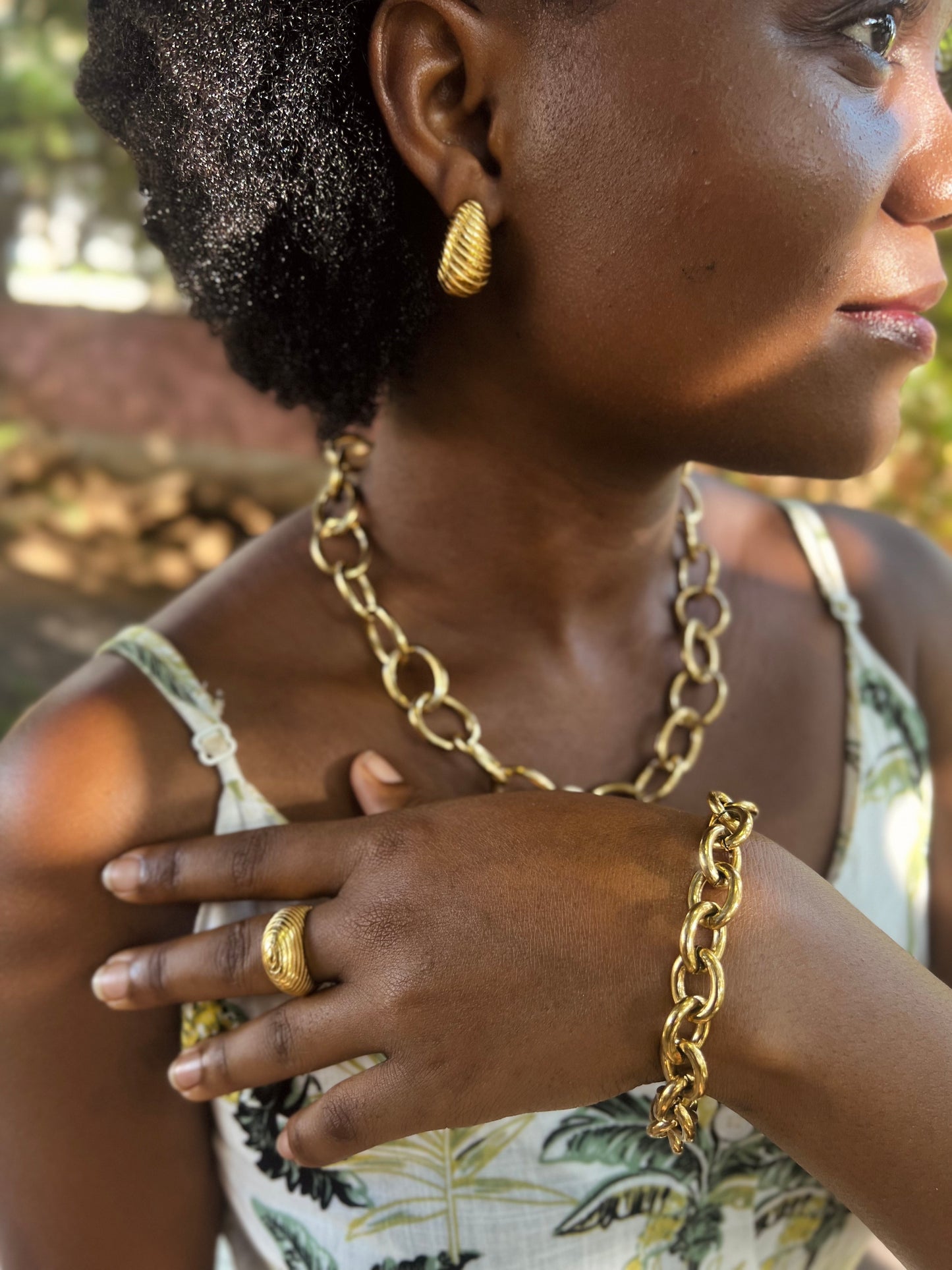 Conjunto Corrente Colar Pulseira Anel E Brincos