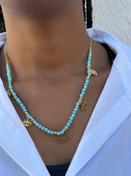 Colar De Conta Azul Turquesa