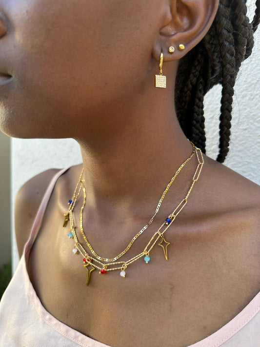 Colar Corrente Com Pedras Coloridas