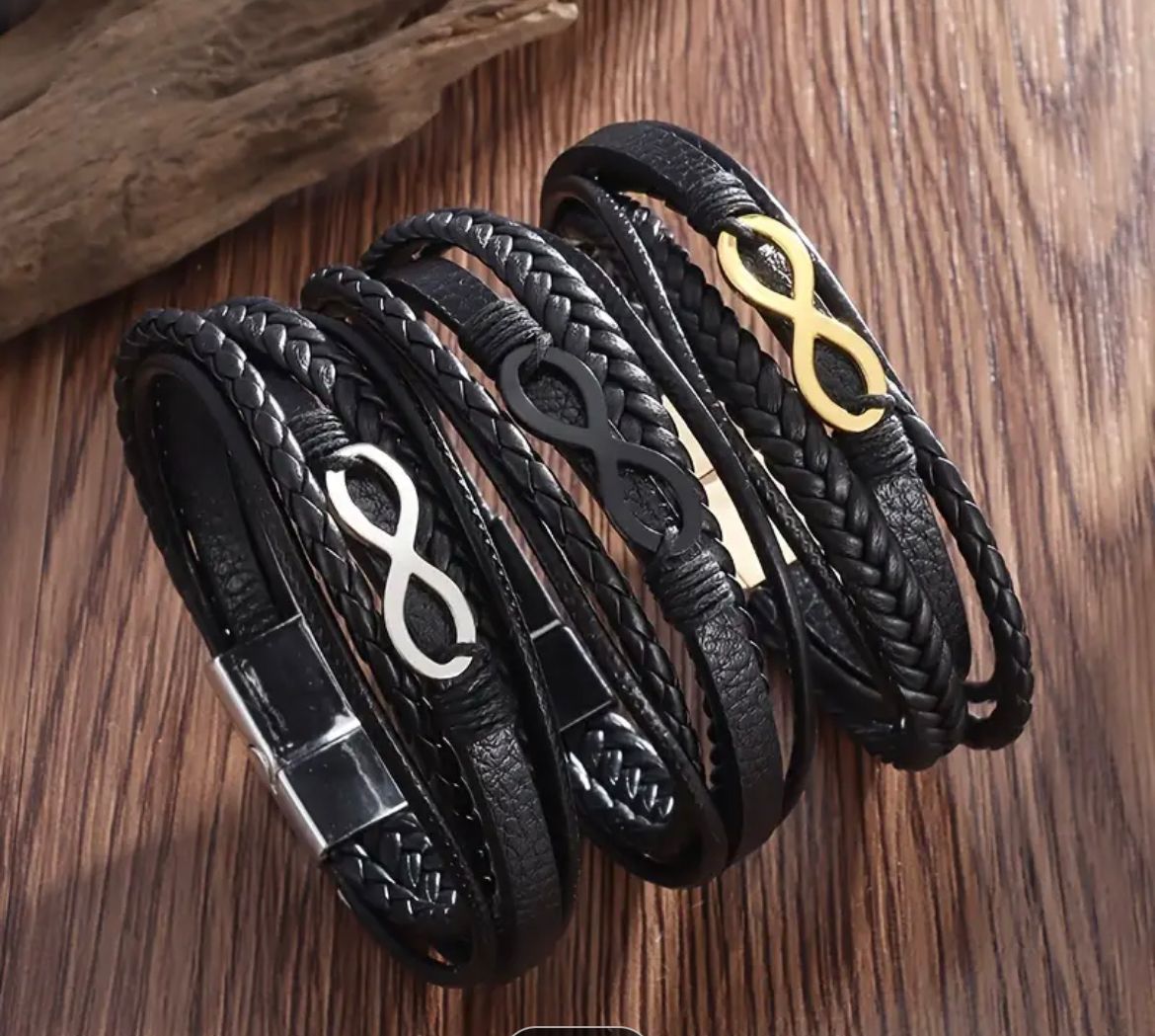 Pulseira Masculina Em Couro Infinito