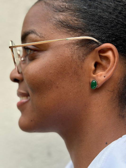 Brincos Minimalista Com Pingente Verde