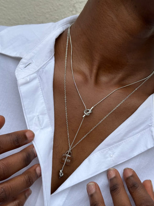 Colar Lariat Duplo Prateado