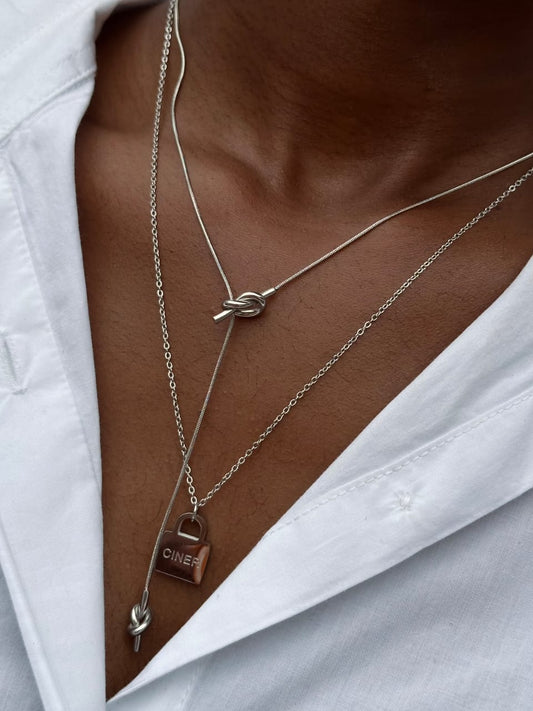 Colar Lariat Duplo Prateado