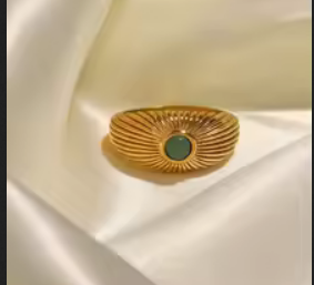 Anel  Banda Com Pedra Verde