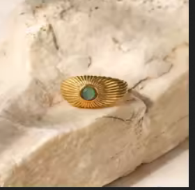Anel  Banda Com Pedra Verde