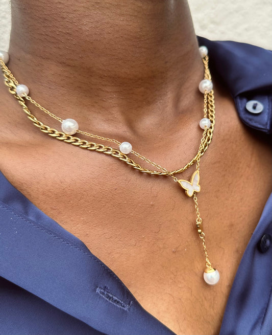 Colar Lariat Duplo Dourado